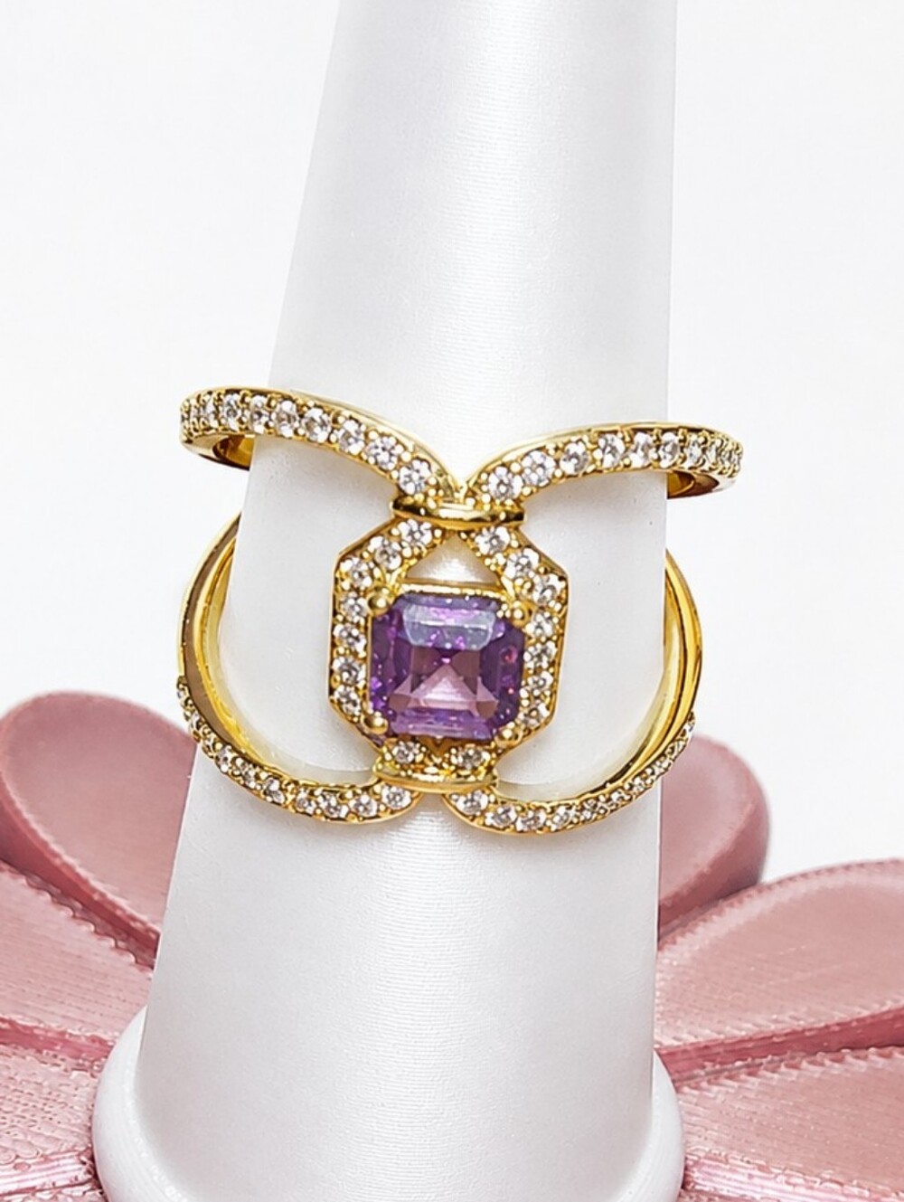 Bomb Party Purple CZ Gold Plated Ring Size 7